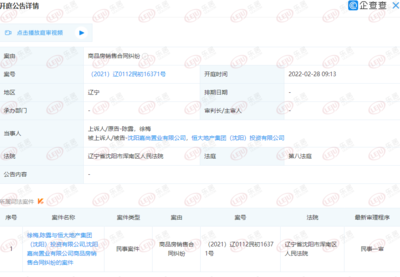 快訊:恒大地產(chǎn)集團(tuán)(沈陽(yáng))新增開(kāi)庭 案由系商品房銷售合同糾紛